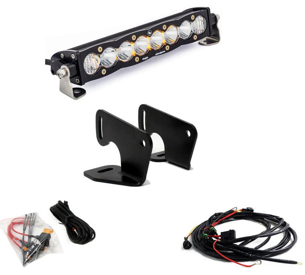 Baja Designs 10-inch S8 LED Bar Hood Mount Kit for Polaris RZR XP Turbo 2020-24, RZR Turbo S 2024 UTV (Driving/Combo, Clear)