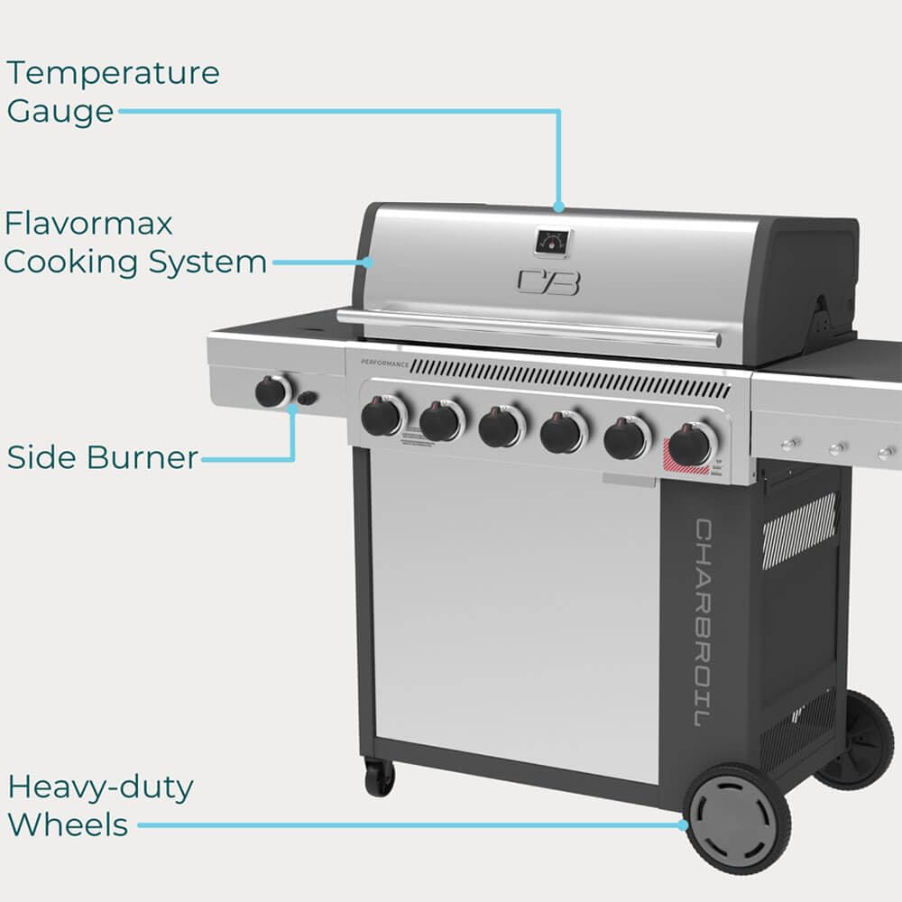 Performance Series Char-Broil 463286125 FlavorMax 6-Burner Gas Grill - Stainless