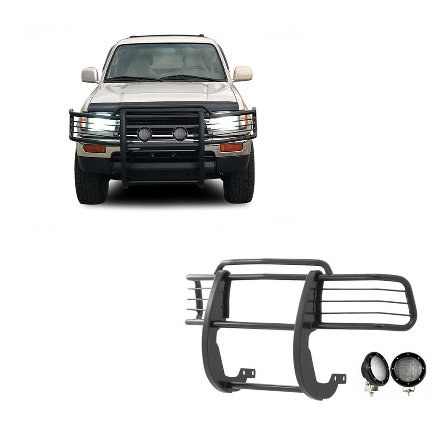 Grille Brush Black Horse Bumper Guard Modular Black Come with Pair of 5.3" Dia.LED Lights with Black Trim Rings Compatible with 1996-1998 Toyota 4Runner|1998-2000 Toyota Tacoma-17T80202MA-PLFB
