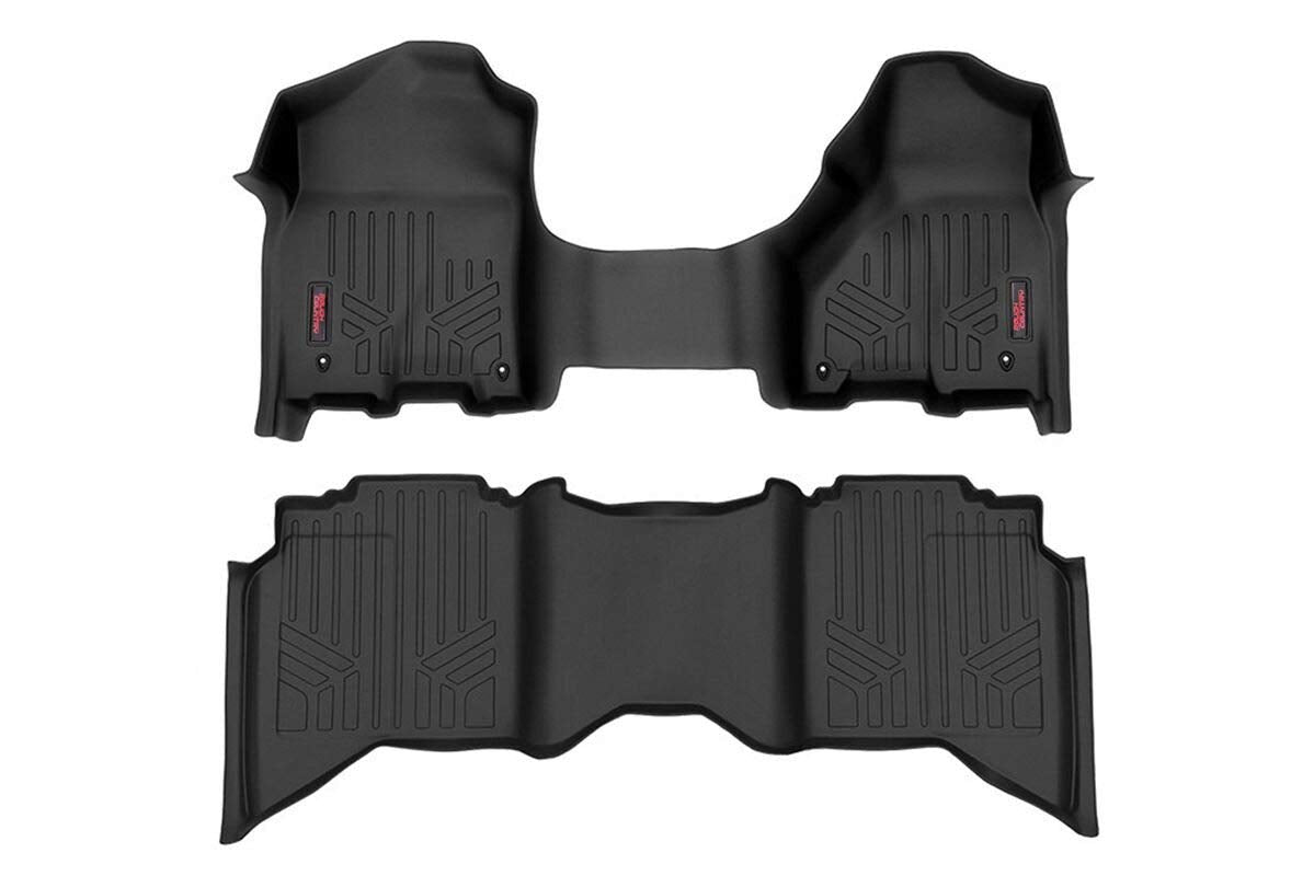 Rough Country Floor Mats All Weather Set for Dodge Ram 1500 Crew/Mega-Cab (2012-2018) - Custom Fit Floor Armor, Waterproof, Easy Clean