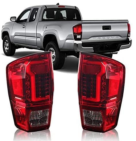 Off Road Series Winjet for [2016-2022 Toyota Tacoma] DRL LED Tail lights Rear Lights Assembly with Turn Signal Lights Brake Lights/DRL, Plug and Play Rear Light Replacements,1 Pair Red/Clear
