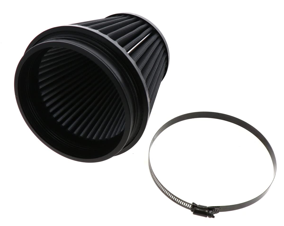 K&N Lifetime Dryflow Universal Clamp-On Air Filter: Dry Synthetic, Washable, Oil-Free: Flange Diameter: 6 In, Filter Height: 6 In, Flange Length: 1 In, Shape: Round Tapered, RU-3102HBK