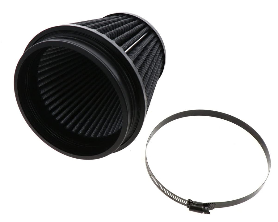 K&N Lifetime Dryflow Universal Clamp-On Air Filter: Dry Synthetic, Washable, Oil-Free: Flange Diameter: 6 In, Filter Height: 6 In, Flange Length: 1 In, Shape: Round Tapered, RU-3102HBK