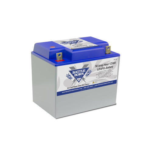 12V Lithium-Ion (LiFePO4) 50Ah RV, Marine, Solar, & Off Grid Battery - Internal BMS, High & Low Temperature Protection - Battle Born Batteries
