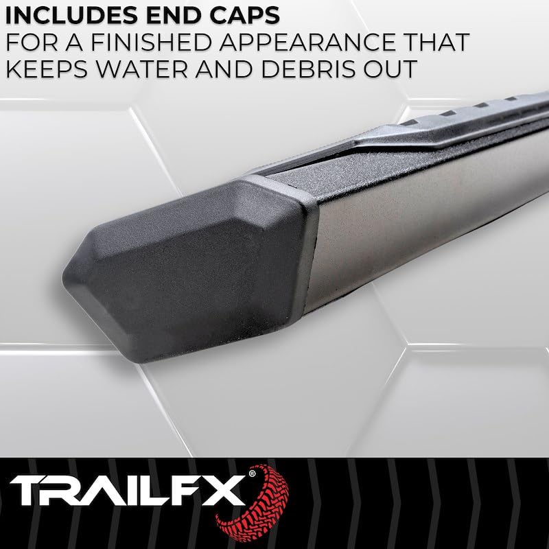 TrailFX AL4026B Nerf Bar, 4-1/2 Inch Hexagonal Straight, with Step Pads, Rocker Panel Mount, Powder Coated, Black, Aluminum, with Plastic End Caps/Bracket Covers, Fits 2024-2025 Toyota Land Cruiser
