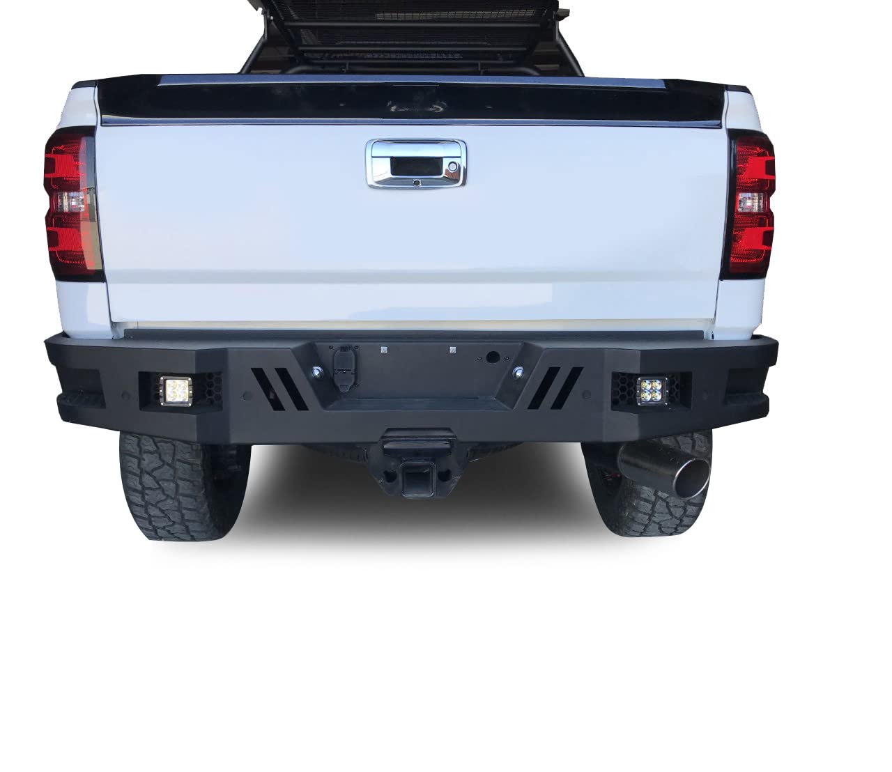 Black Horse Armour Rear Super Heavy Duty Bumper Matte Black Includes 1 Set of 4in Cube Lights Compatible with 2011-2019 GMC Sierra 2500 HD/ 3500 HD|2011-2019 Chevrolet Silverado 2500 HD/3500 HD