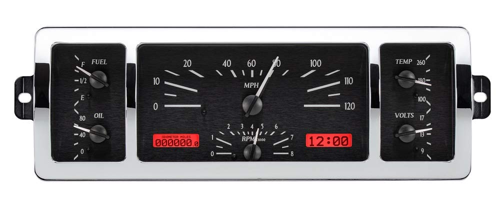 Dakota Digital VHX-40C-PU-K-R Analog Gauge Instrument System Compatible with 1940-46 Chevy Pickup Truck Black Alloy Red Backlighting