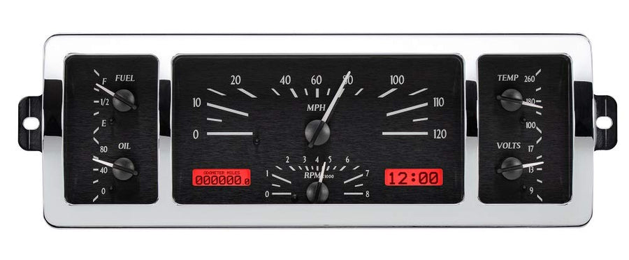 Dakota Digital VHX-40C-PU-K-R Analog Gauge Instrument System Compatible with 1940-46 Chevy Pickup Truck Black Alloy Red Backlighting