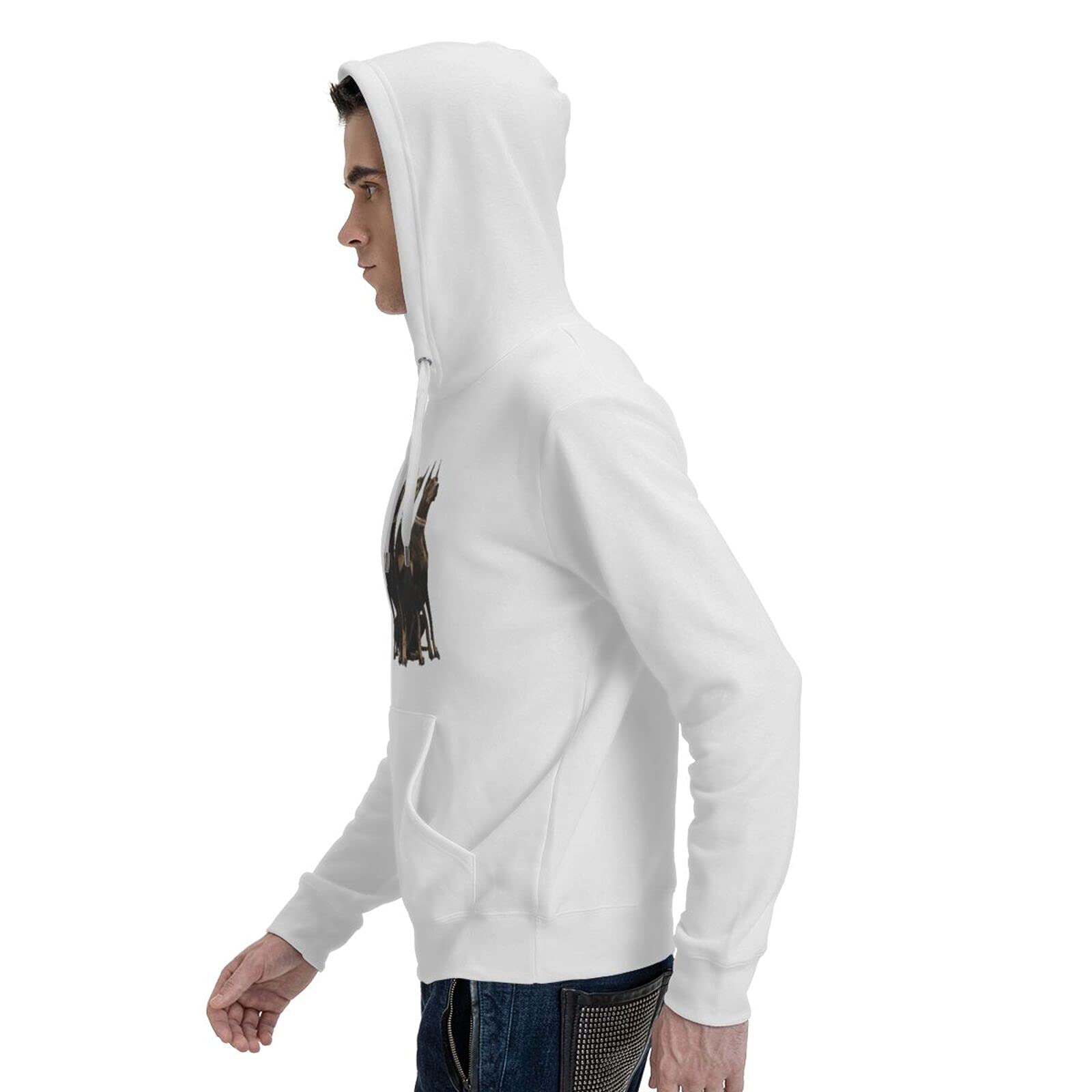 Majestic Dog 3D Printing Personalized Cartoon Hoodie Hoodie Fleece Round Tie Pocket Pullover Sweater Fall and Winter Pullover Thickening, White, Medium