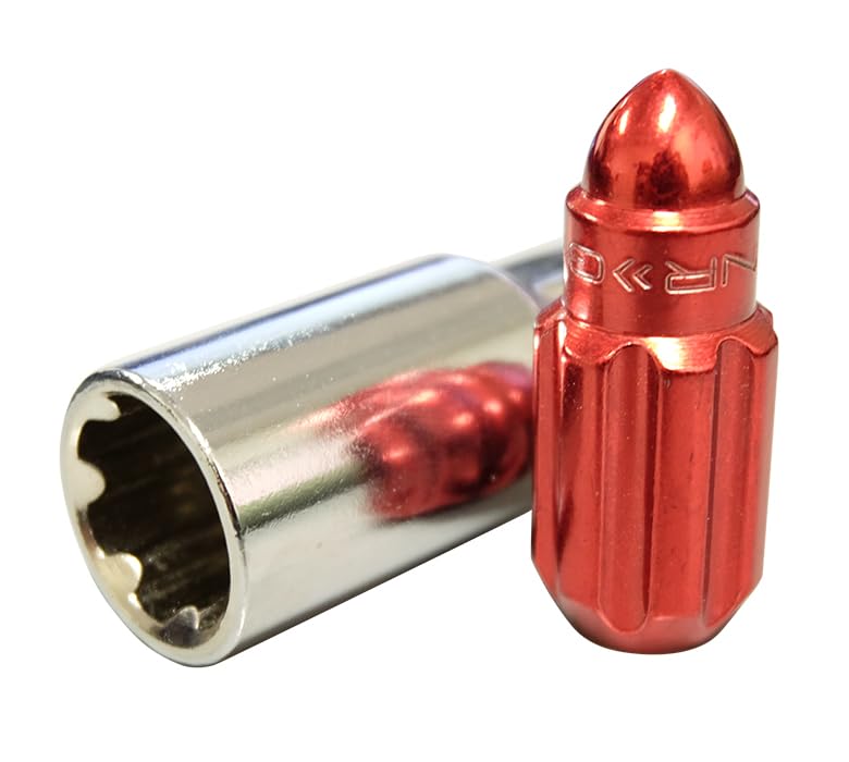 NRG Innovations M12 x 1.5 Steel Lug Nut Set NRG-LN-LS500RD-21 Bullet Shape, Anodized Finish 21 Pc Red with Lock Key