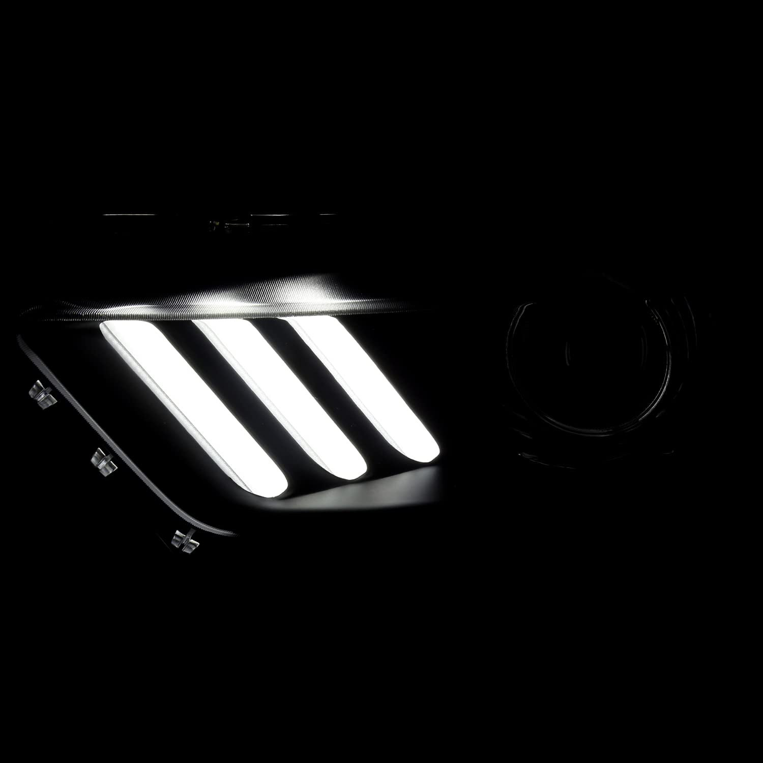 Black OE Style SPEC-D TUNING Projector Headlights w/LED Bar Compatible with 2015-2017 Ford Mustang, Left + Right Pair Headlamps Assembly