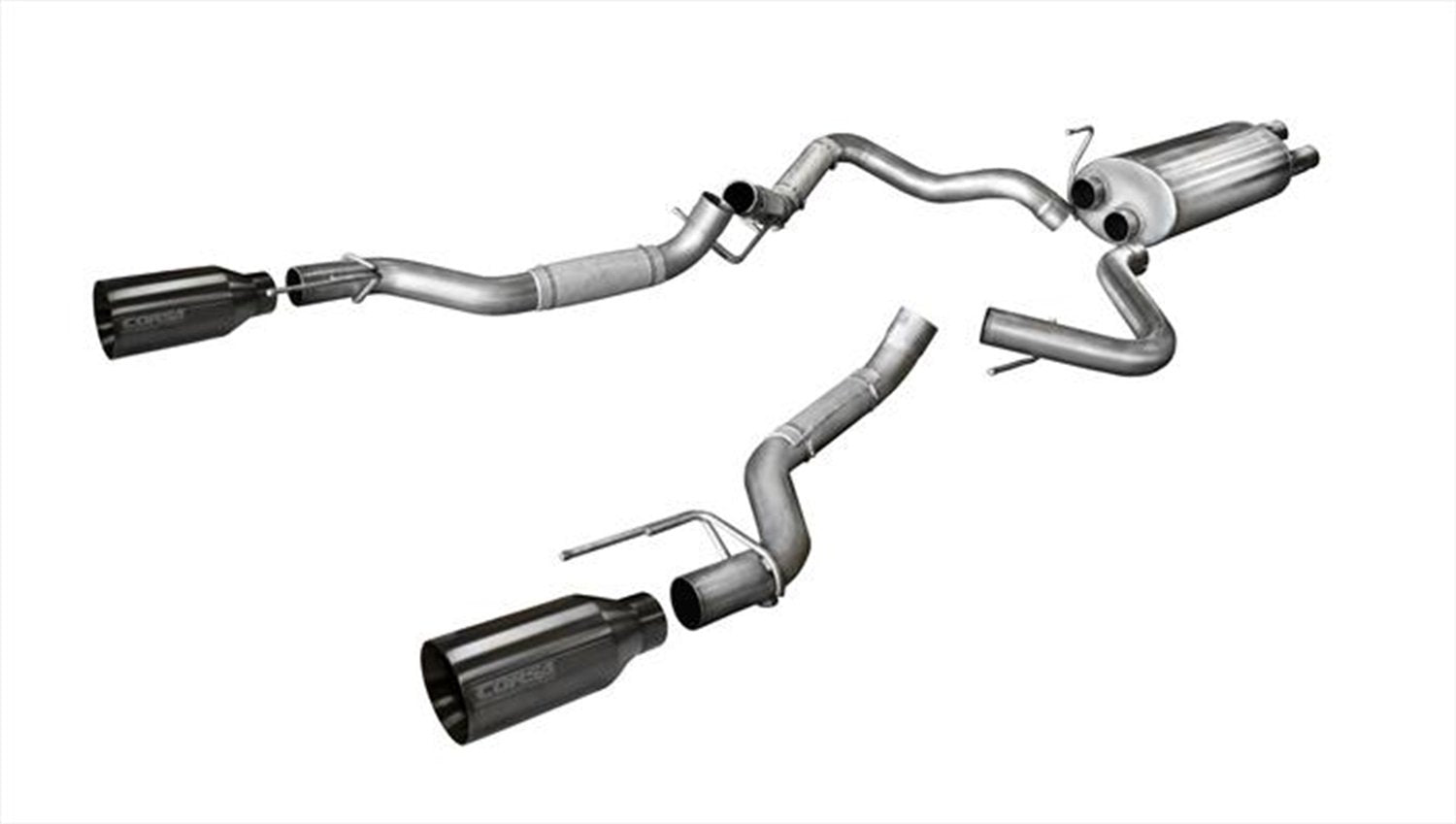 Cat-Back 3.0IN Single 5.0IN Tips (14397) Sport Sound Level | 2017-2020 Ford F-150 EcoBoost Raptor 3.5T Gunmetal PVD