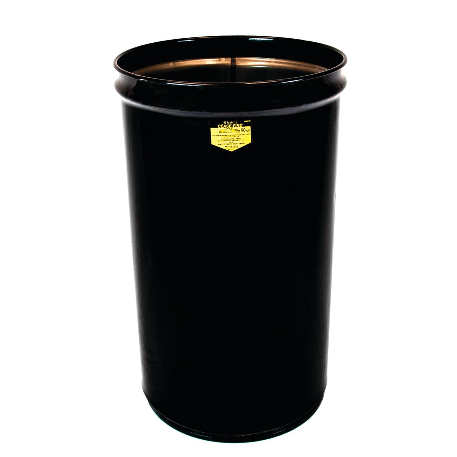 Cease-Fire Justrite 26014K Steel Drum, 30 Gallon Capacity, 19-1/4" OD x 29" Height, Black
