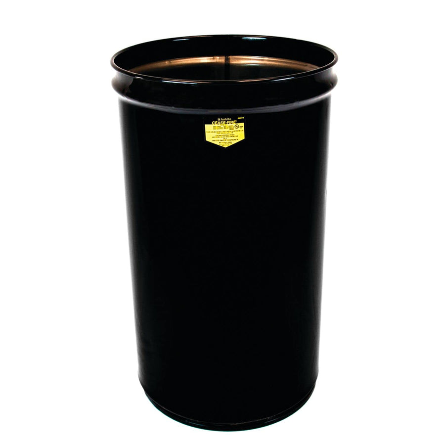 Cease-Fire Justrite 26014K Steel Drum, 30 Gallon Capacity, 19-1/4" OD x 29" Height, Black