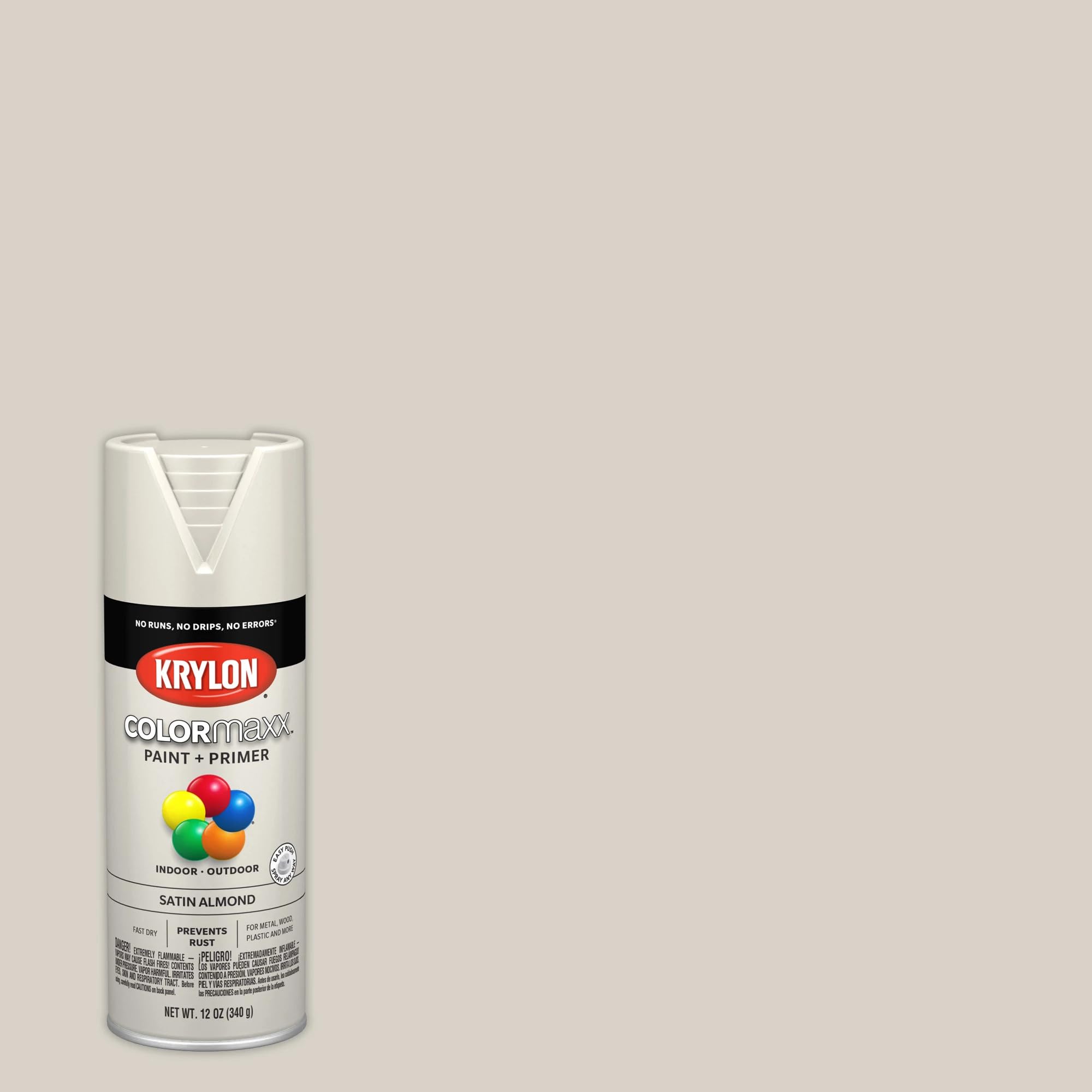 Krylon K05554007 Spray Paint and Primer COLORmaxx for Indoor/Outdoor Use, Satin Almond, 12 Ounce (Pack of 1)