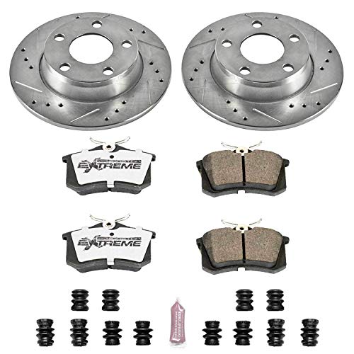 Power Stop K941-26 Z26 Carbon Fiber Brake Pads Rear with Drilled & Slotted Brake Rotors Kit For Audi A6 Quattro 1998-2004 [Model Specific]