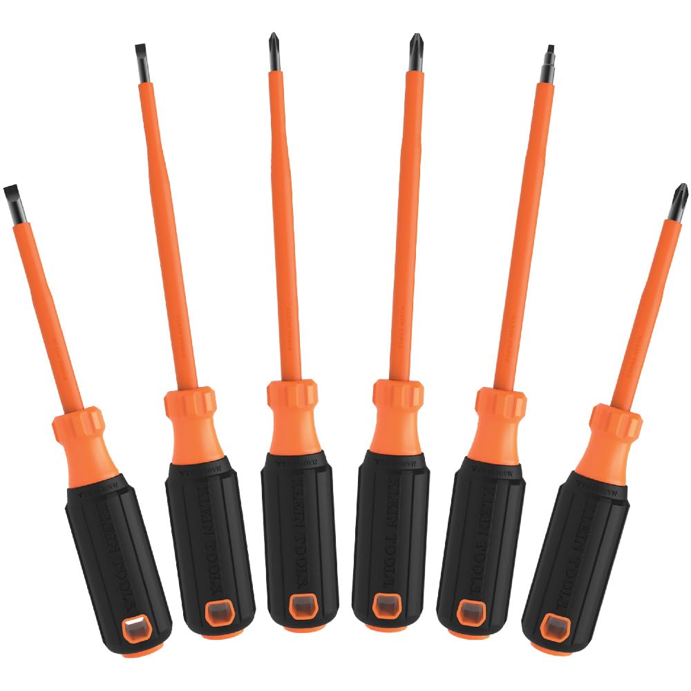 Klein Tools Insulated Screwdriver Set 85076INS, Made in USA, features 1000V Electricial Screwdrivers, (3) Phillips and (2) Slotted and Square Tips, 6-Piece