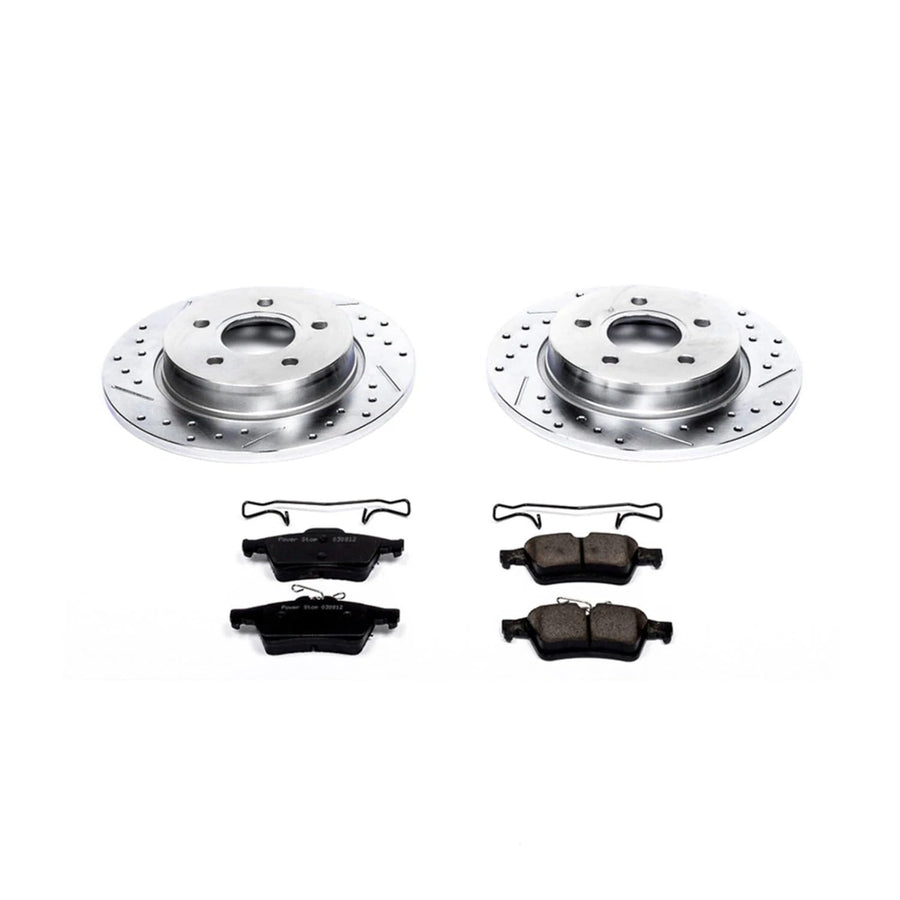 Rear Power Stop K5975 Z23 Carbon Fiber Brake Pads with Drilled & Slotted Brake Rotors Kit For Ford Focus 2012-2018 [Model Specific]