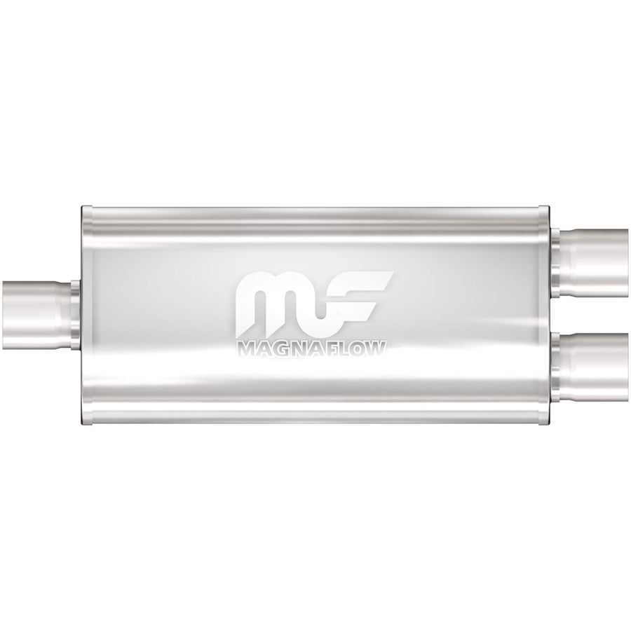 MagnaFlow Exhaust Performance Muffler 12278: 3"/2.25" Inlet/Outlet, 5x8x18" Oval, Stainless Steel, Satin Finish