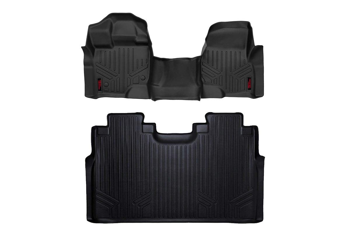 Rough Country Floor Mats All Weather Set for Ford F-150 SuperCrew-Cab (2015-2024) - Custom Fit Rubber F150 Mats, Durable Rubber Truck Floor Mats, Waterproof Truck Floor Mats