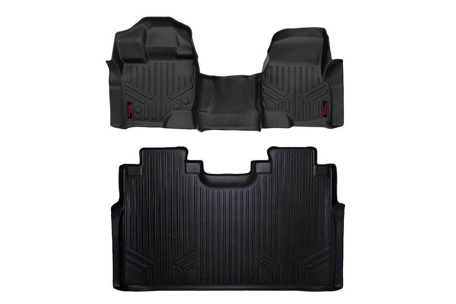 Rough Country Floor Mats All Weather Set for Ford F-150 SuperCrew-Cab (2015-2024) - Custom Fit Rubber F150 Mats, Durable Rubber Truck Floor Mats, Waterproof Truck Floor Mats