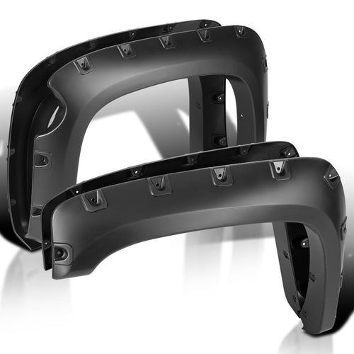 4PC Spec-D Tuning Front + Rear Smooth Bolt On Pocket Style Fender Flares Black Compatible with 2007-2013 Chevy Silverado 1500 69" Short Bed