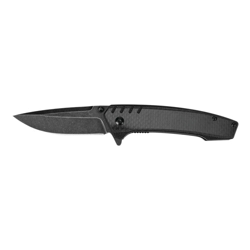 W9363 Performance Tool Carbon Fiber Folding Knife with Stonewashed Drop Point Blade and Roller Bearing Pivot Point