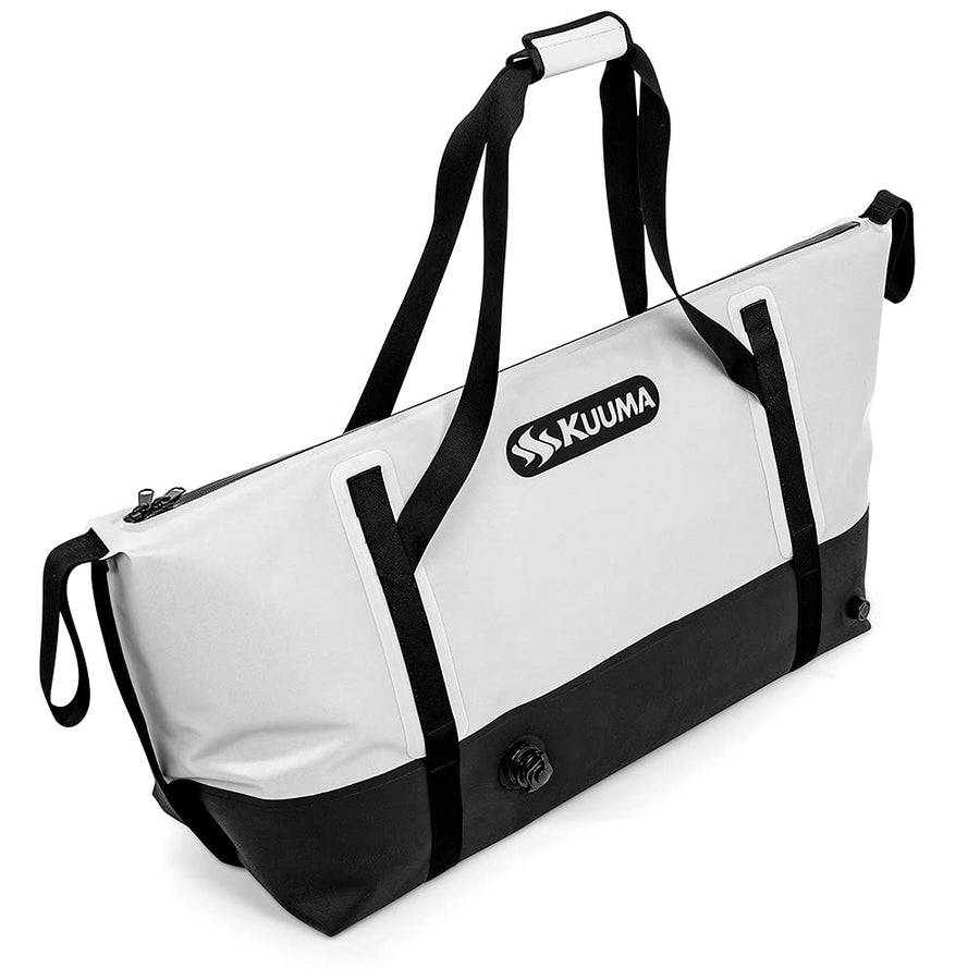 Heavy Duty Kuuma 80 Quart Insulated Fish Bag with Drain Plug - Keeps Your Fish Cool and Fresh (50180), White/Black