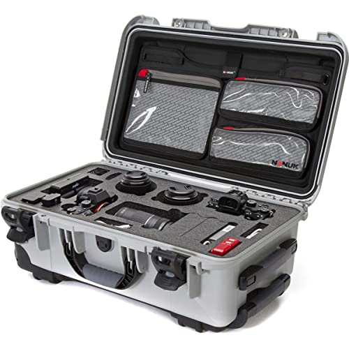 Nanuk 935 Media Series Wheeled Lightweight NK-7 Resin Waterproof Hard Case with Lid Organizer and Foam Insert for Canon and Nikon DSLR Cameras, Silver
