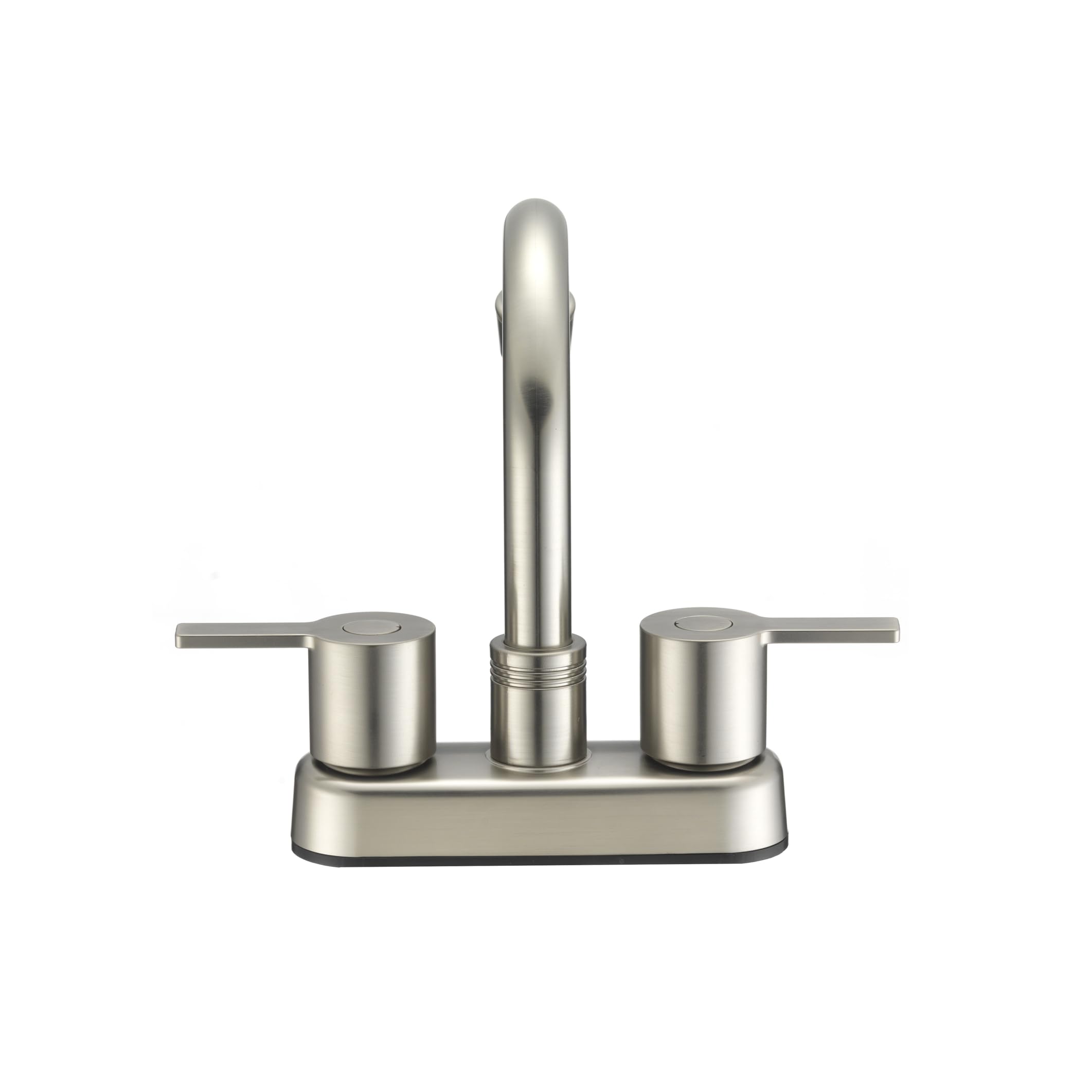 Dura Faucet Modern (DF-PB155M-SN) RV Bathroom Faucet with Dual Levers – Satin Nickel 4-Inch Center Set, High-Arc Spout, Easy 2-Hole Installation – Lightweight, Lead-Free, and Washerless Design