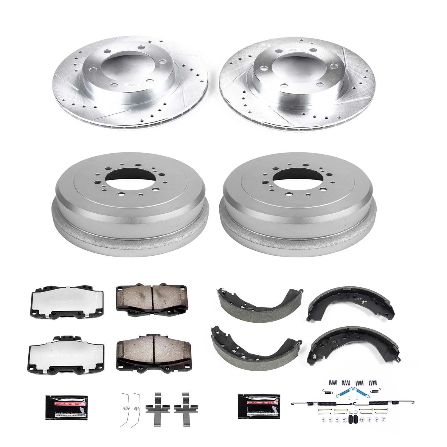 Power Stop Brake Kit Front and Rear For 2001 2002 Toyota 4Runner 2004 Toyota Tacoma - Truck & Tow Carbon Fiber Ceramic Pads, Drums, & Drilled and Slotted Rotors Replacement, K15213DK-36