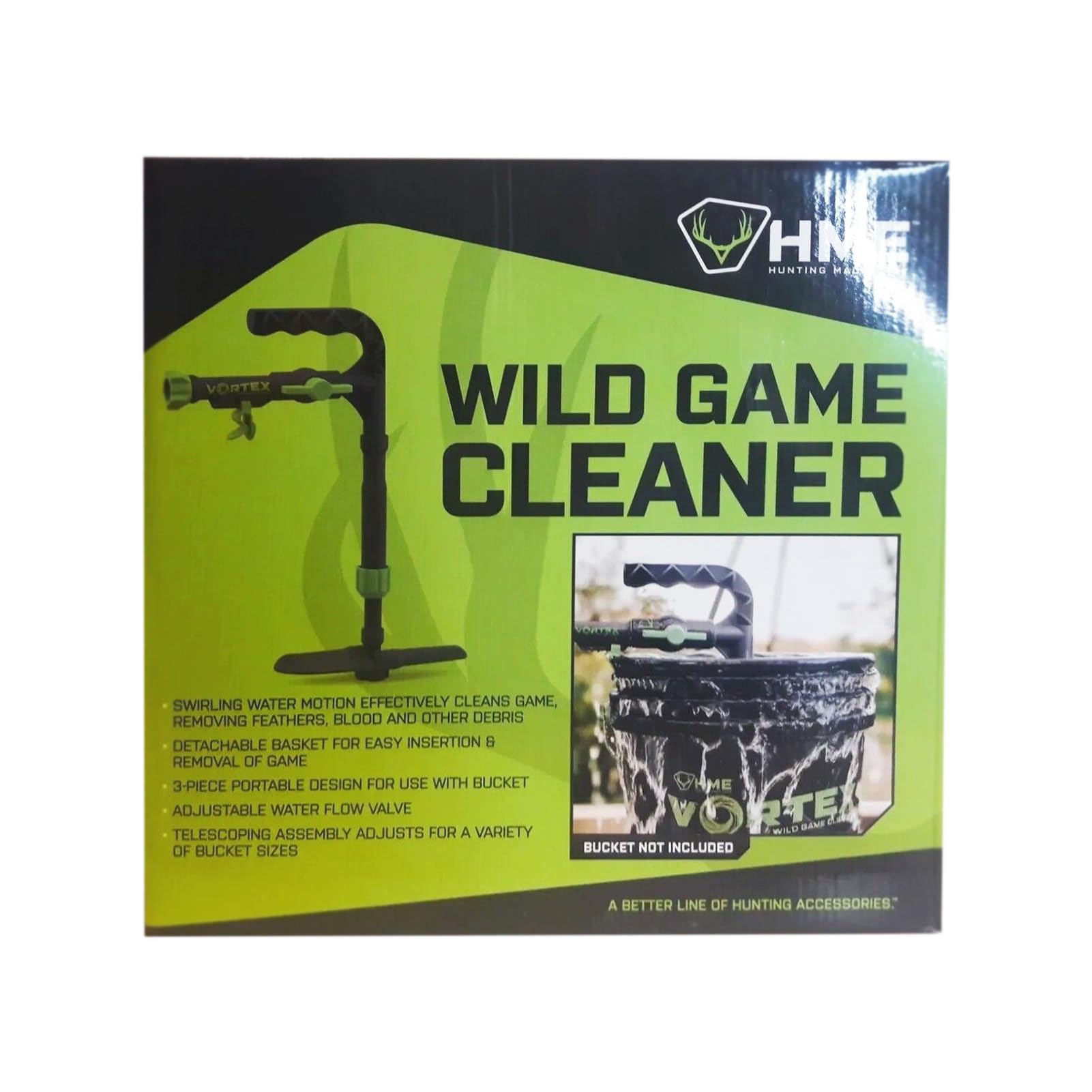 HME Washer Game | Durable Portable Effective Wild Game Cleaner with Adjustable Water Flow Valve, Sliding Bucket Clip & Telescoping Assembly