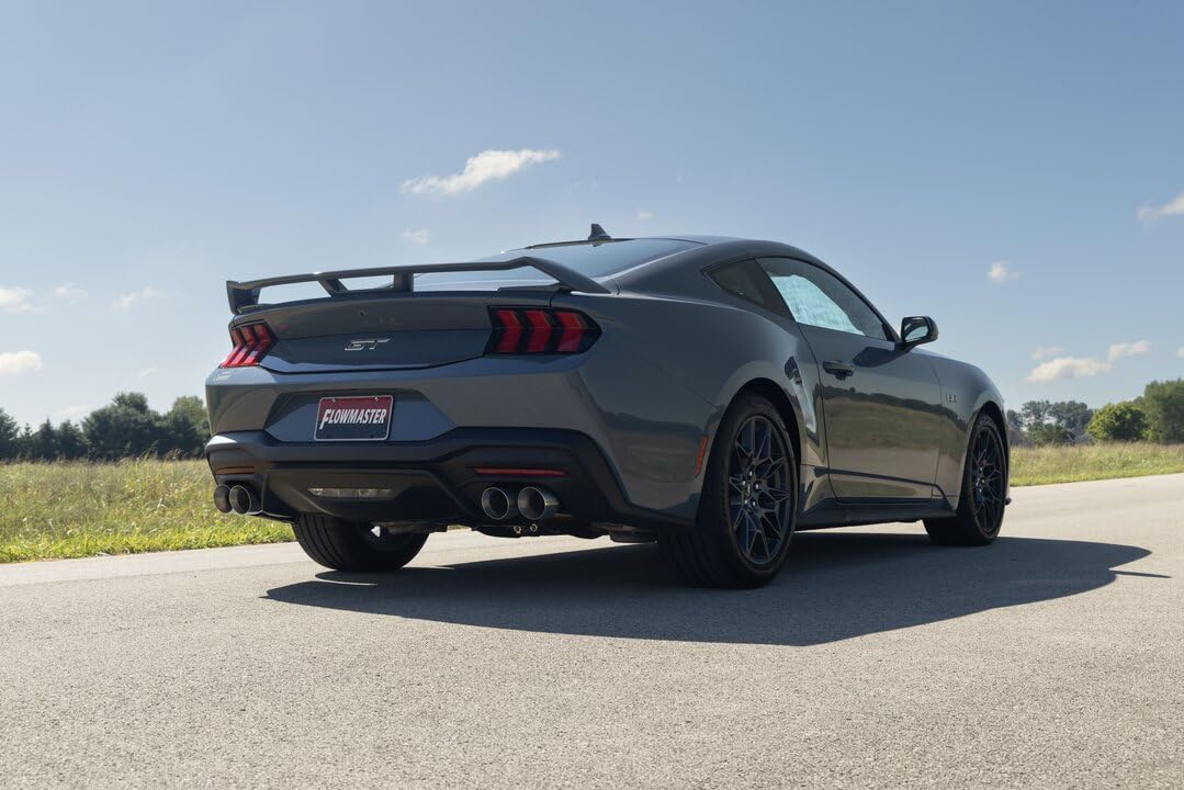 Outlaw Series Flowmaster 818164 Axle-Back Exhaust Kit 3 Inch 409 Stainless Steel with 4 Inch Polished Quad Tips with Valves Compatible with 2024 Ford Mustang GT 5.0L Coyote and 2.3L EcoBoost