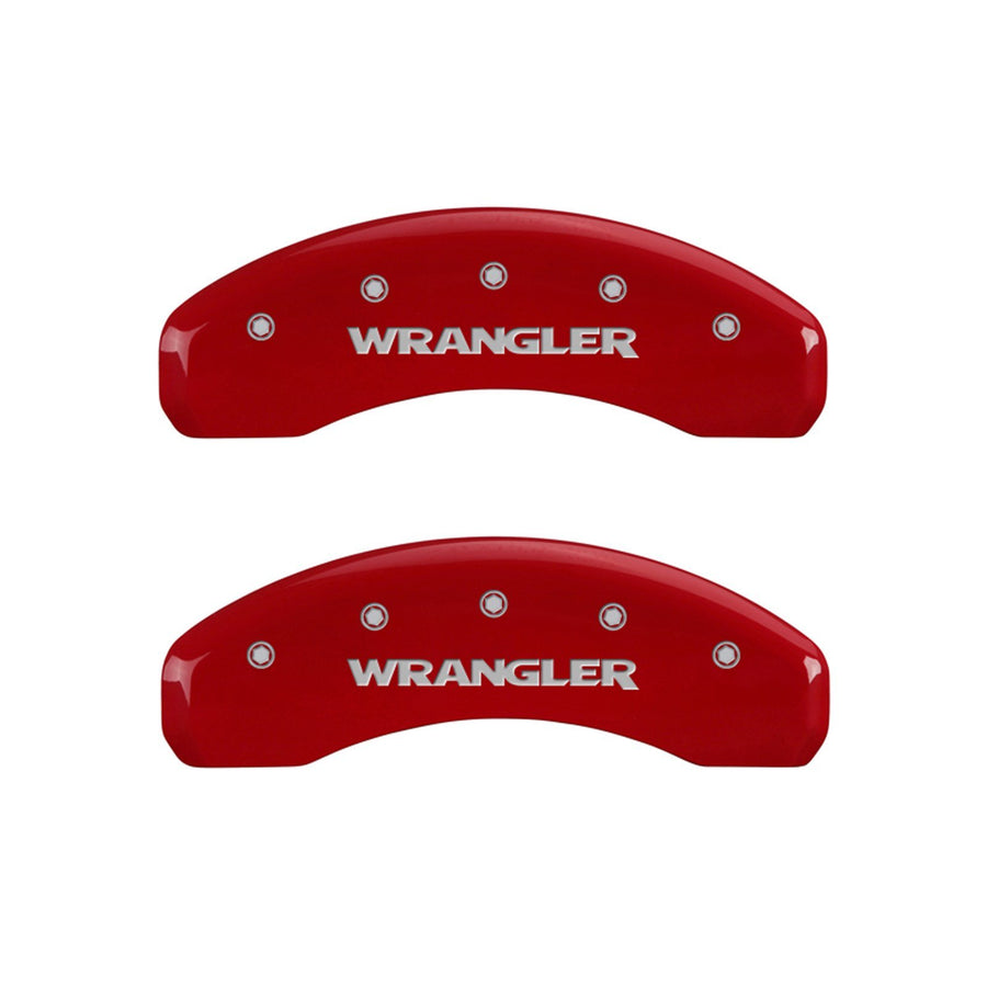 MGP Caliper Covers Red Powder Coat Finish 42014SWRGRD Front and Rear Caliper Cover, Set of 4 (WRANGLER Silver Characters, Engraved)