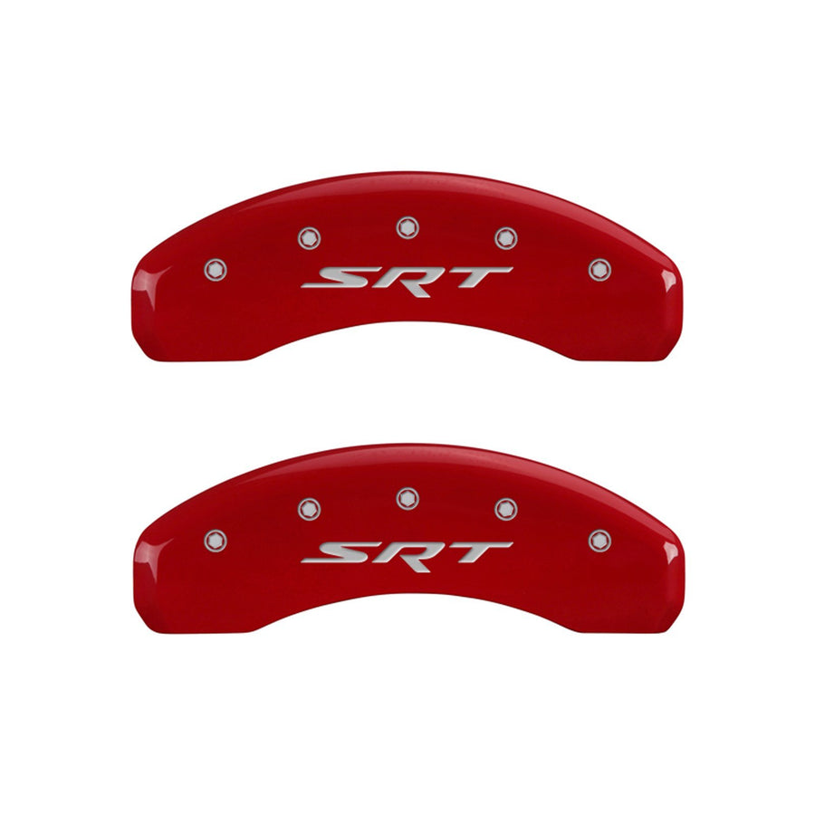 MGP 42002SSRTRD Caliper Covers 'SRT' Engraved Caliper Cover with Red Powder Coat Finish and Silver Characters, (Set of 4)