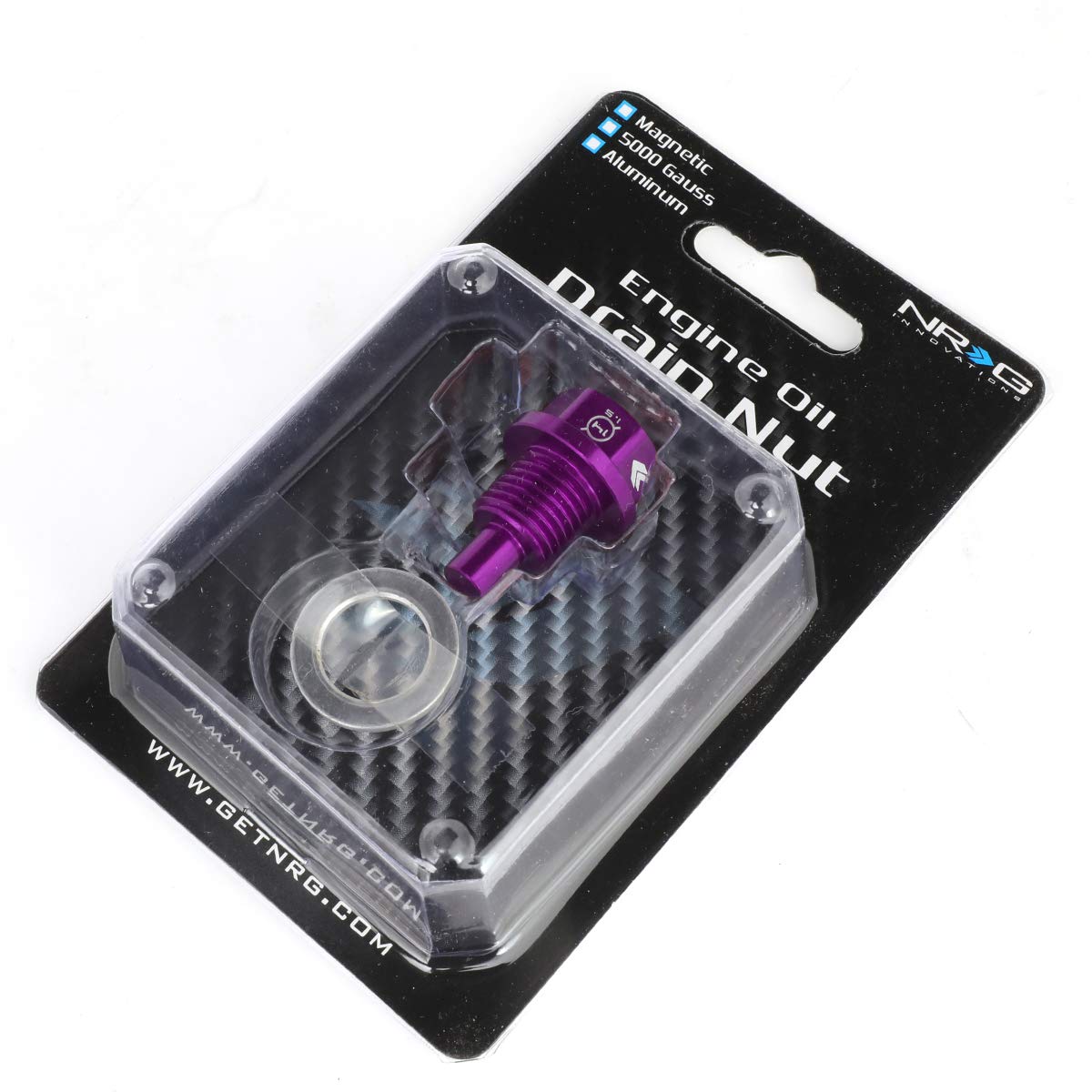 NRG Innovations Magnetic Oil Drain Plug, Engine Oil Drain Nut M14 X 1.5 Thread Size w/Washer, Purple, T-6061 Aluminum w/Stainless Steel Internal Magnet, NRG-NOP-100PP
