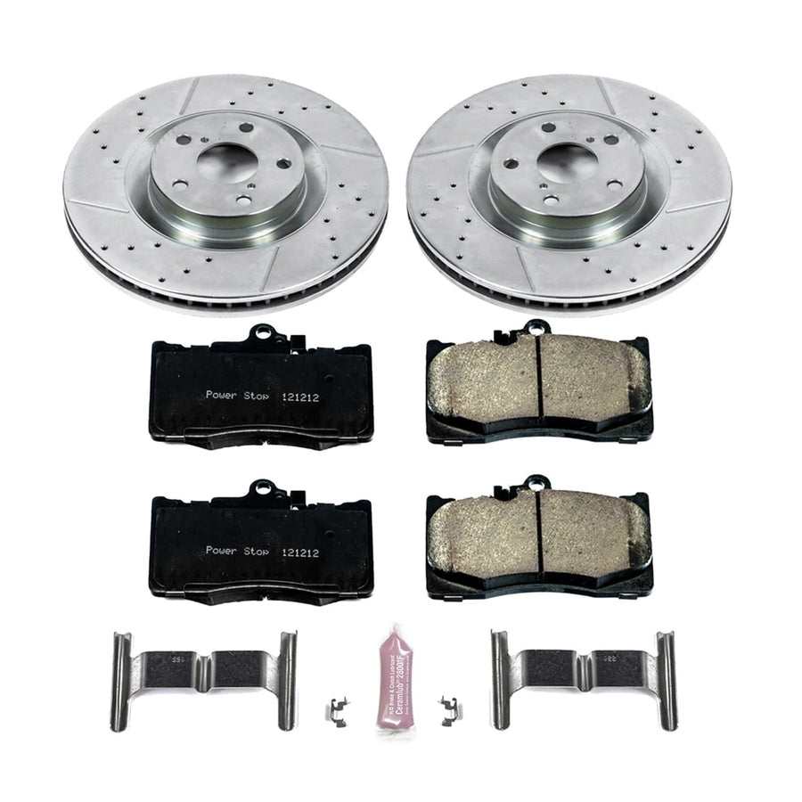 Power Stop K6355 Z23 Carbon Fiber Brake Pads with Drilled & Slotted Brake Rotors Kit For GS200t, GS300, GS350, GS450h, IS200t, IS300, IS350, RC200t, RC300, RC350 [Model Specific]