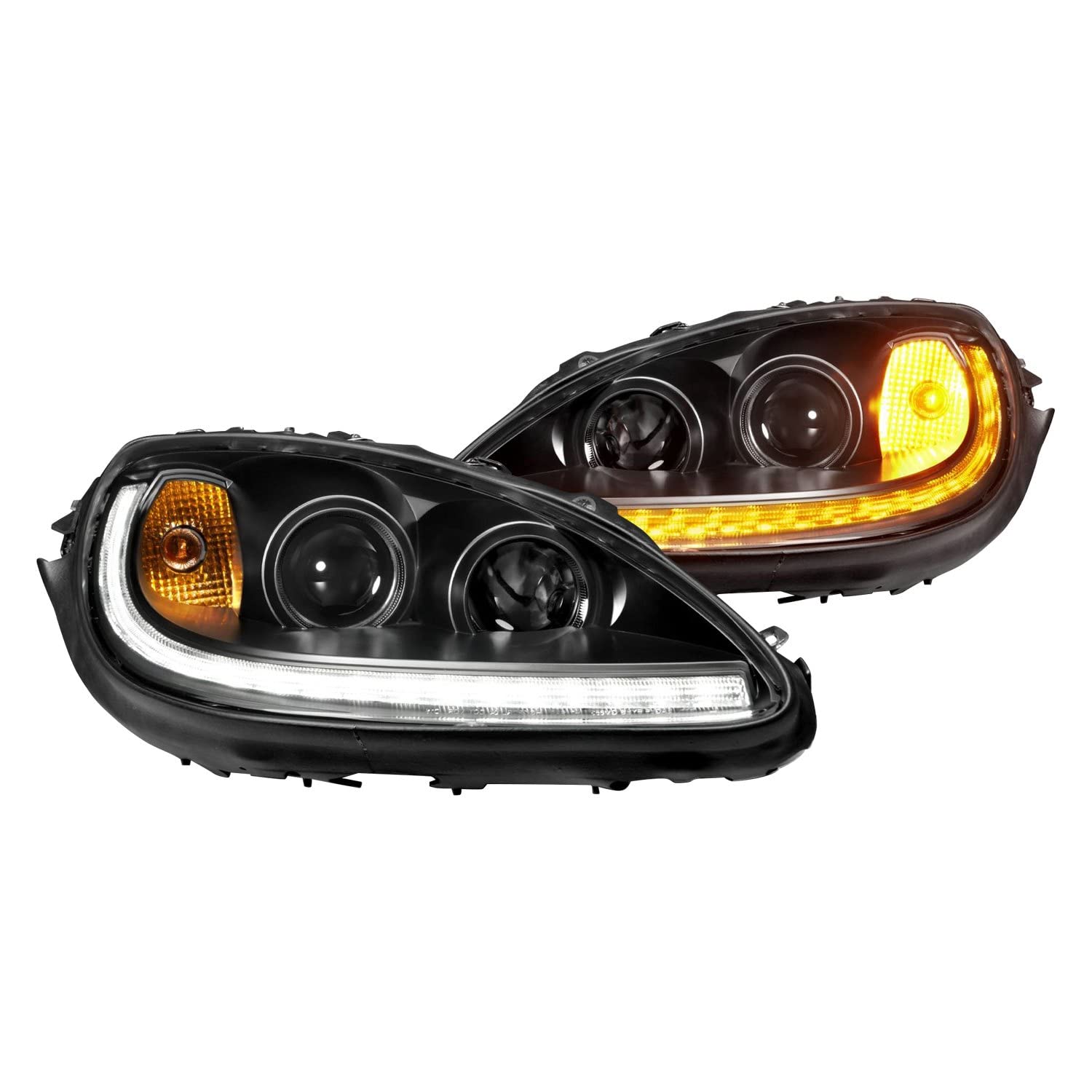 05-13 Chevrolet Corvette ANZO Projector Headlights w/Switchback & Sequential LED - Black Amber