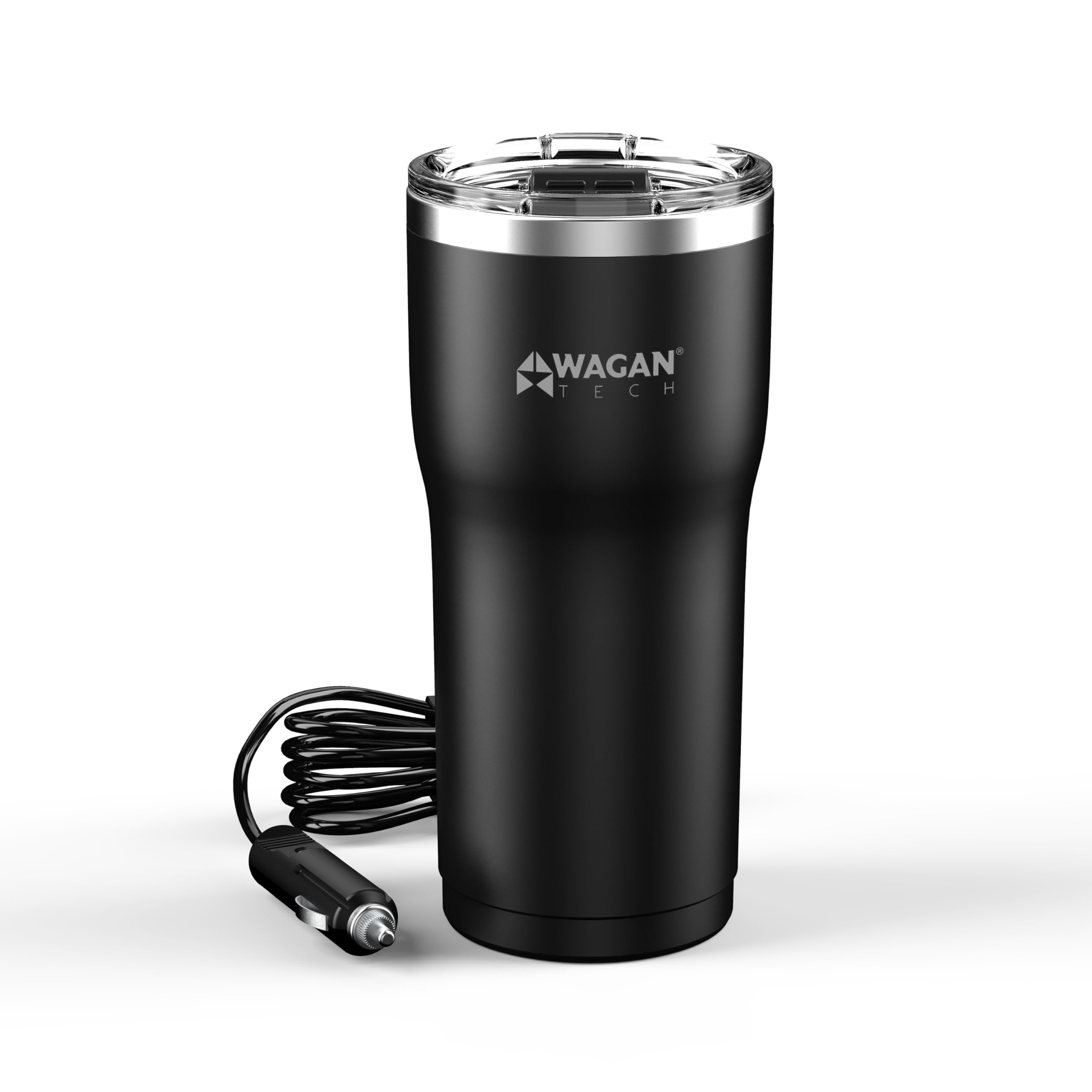 Wagan 12V Travel Car Heated Mug Portable 16oz Stainless Steel Anti-Spill Lid Slip Resistant Base Car Coffee Warmer Coffee Cup USB–C PD20W 12V DC (Black)