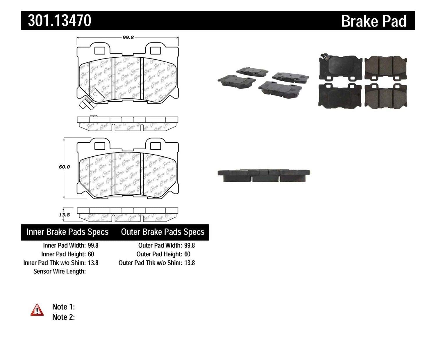 Centric Premium 301.13470 Ceramic Brake Pads with Shims and Hardware