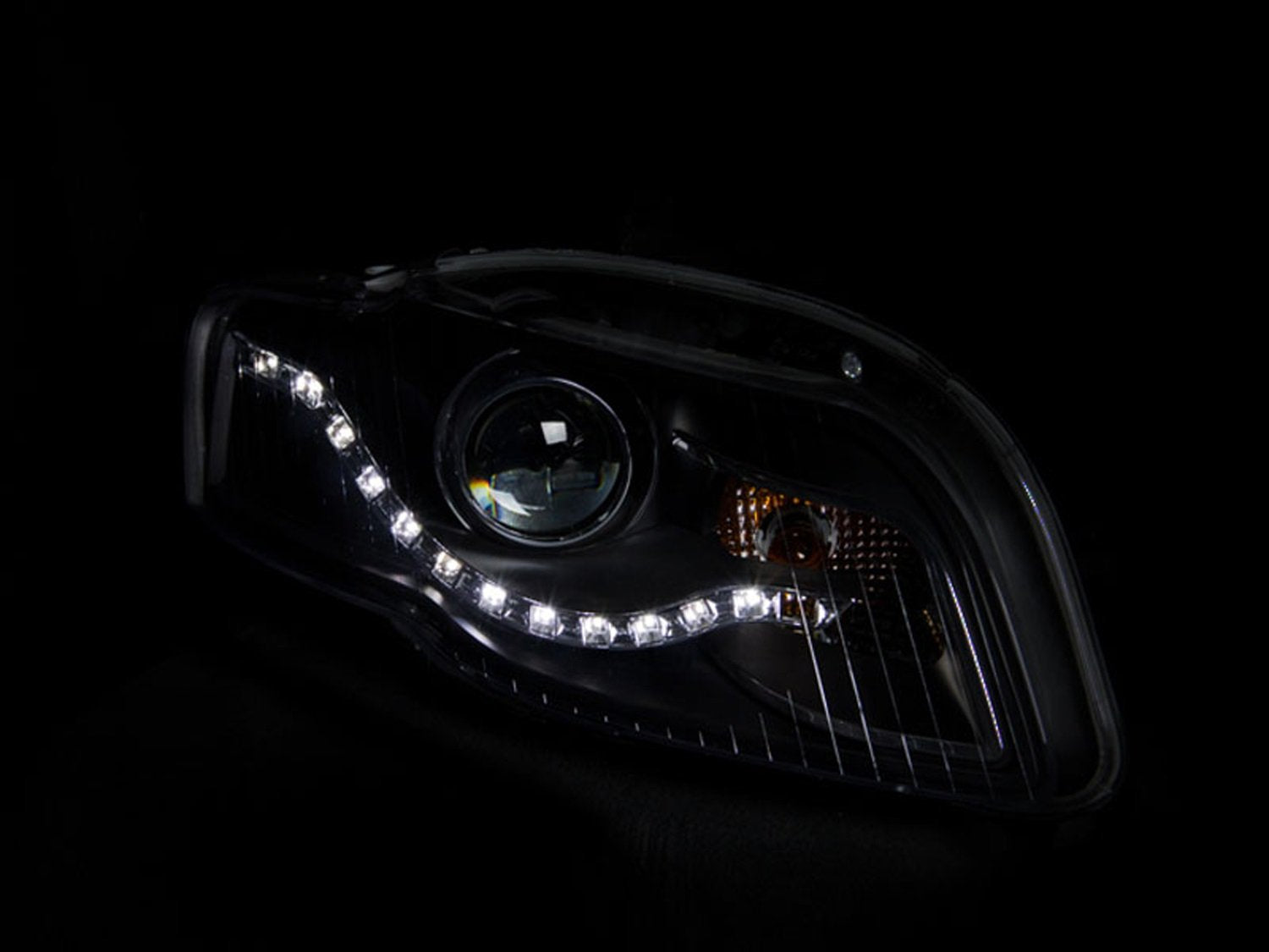 Black Clear AnzoUSA R8 LED Style Projector Headlight for Audi A4/S4/RS4 - (Sold in Pairs)