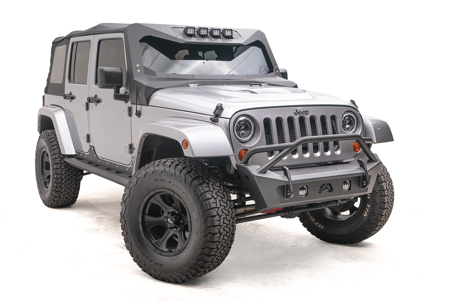 Fab Fours Stubby JK07-B1952-B Raw Front Winch HD Bumper with Pre-Runner Guard
