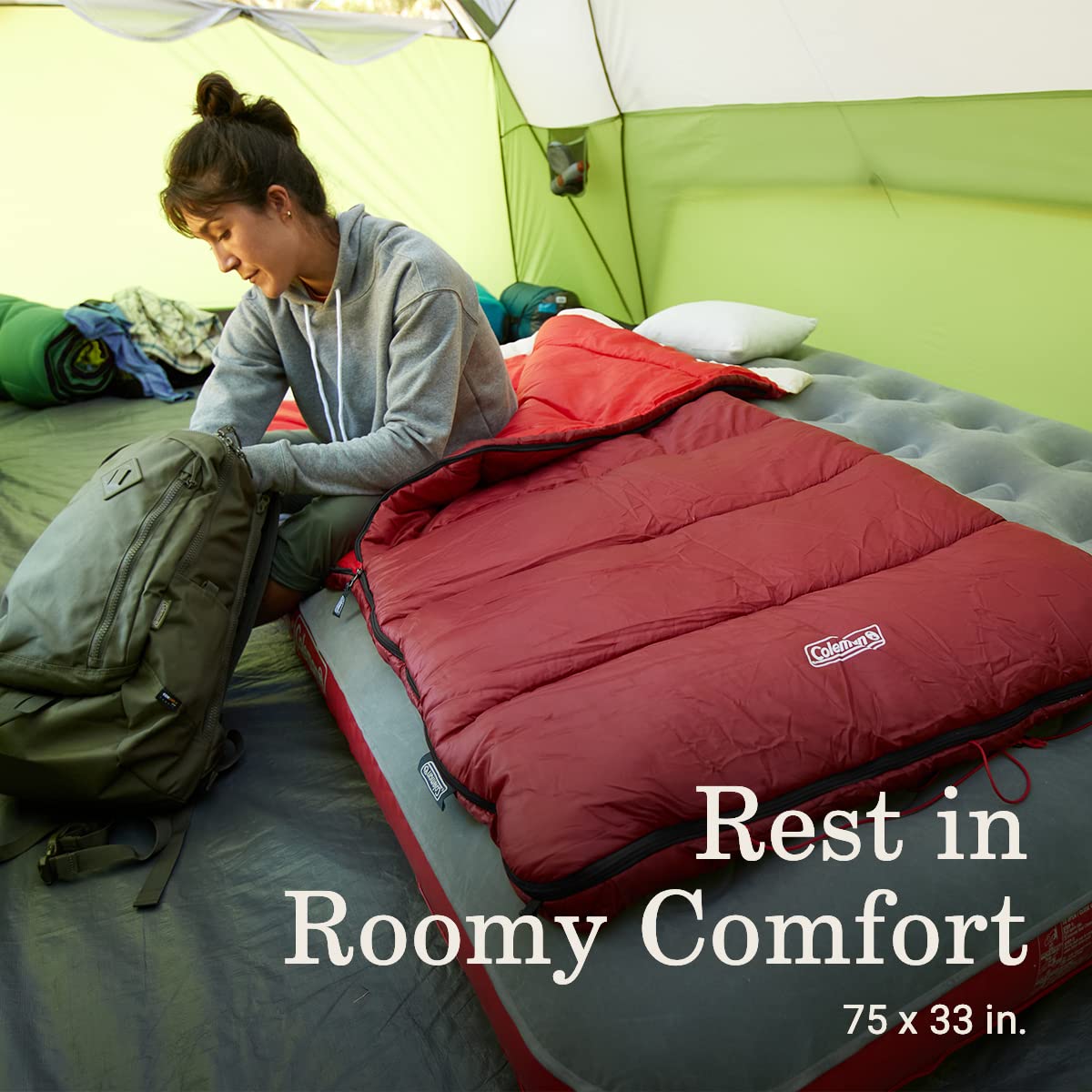 Coleman 30/40/50°F Flatlands Sleeping Bag, Made from 100% Recycled Material, Big & Tall Options, Cool-Weather Sleeping Bag for Camping, Sleepovers, Guests & More