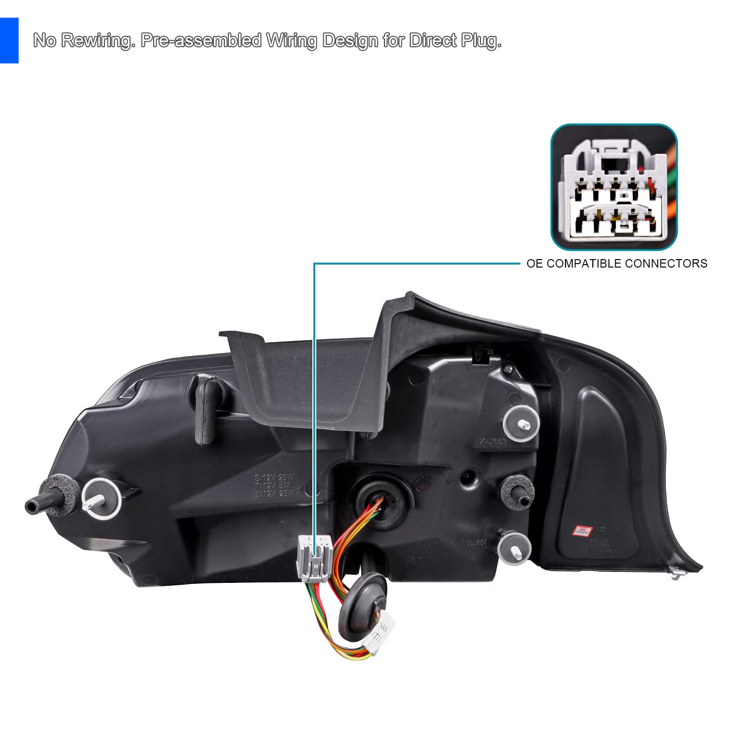 Glossy Black Smoke SPEC-D TUNING LED Sequential Signal Tail Lights Compatible with 2015-2022 Ford Mustang, Left + Right Pair Assembly