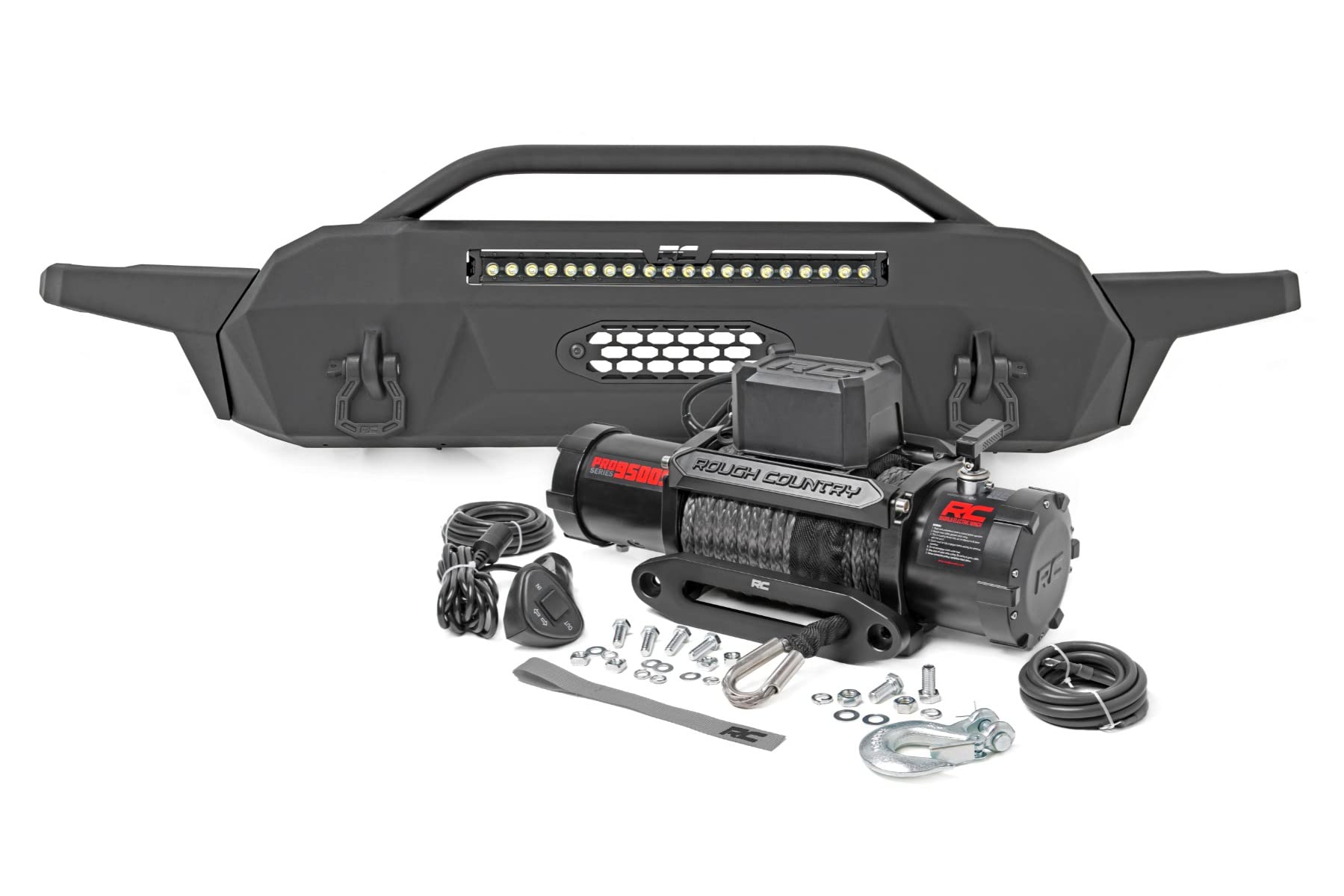 Rough Country High Clearance LED Front Bumper w/9500s for 16-22 Tacoma - 10728