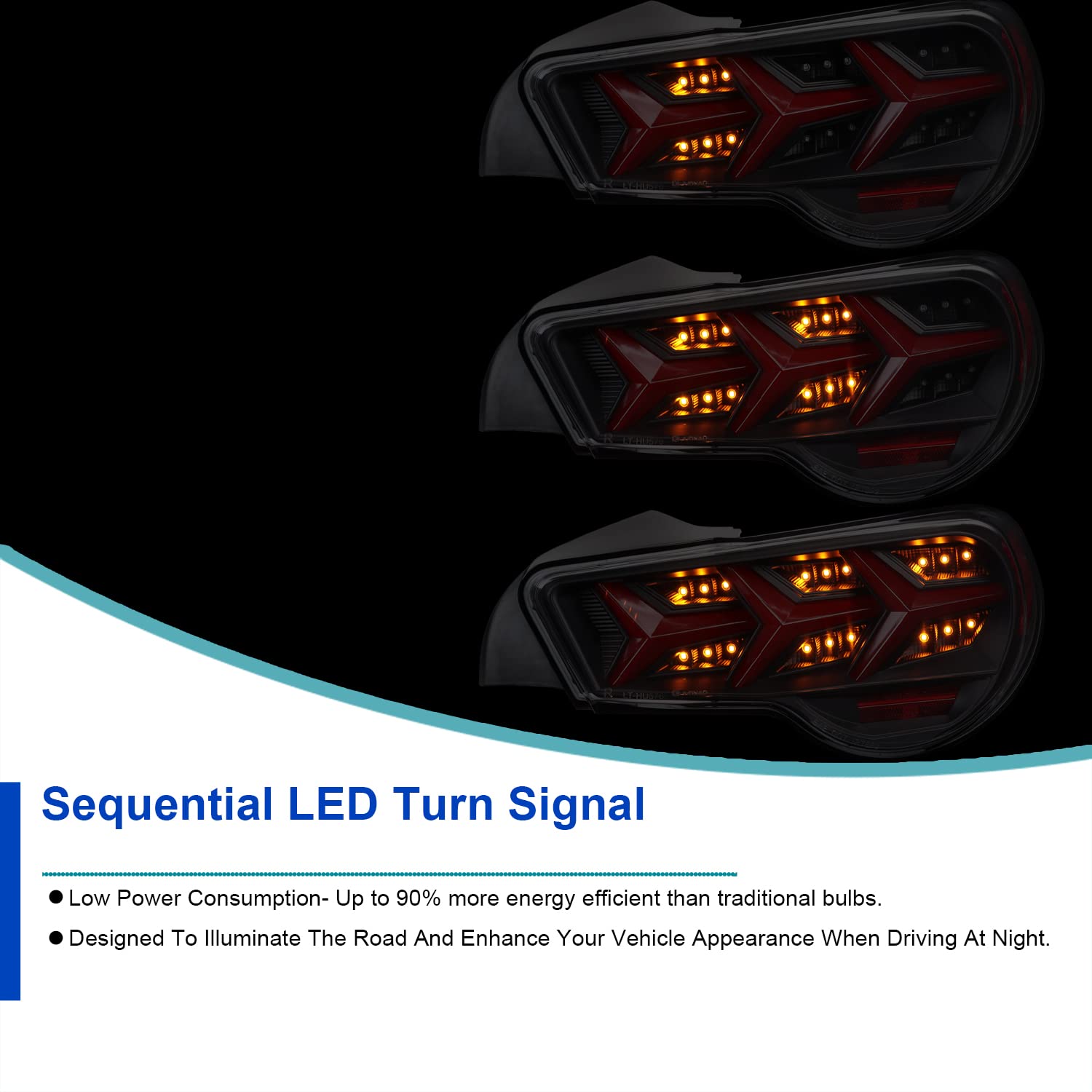 Spec-D Tuning Tail Brake Lights Black LLED + Sequential LED Signal Compatible with 2013-2016 Scion FR-S, 2013-2016 Subaru BRZ, Left + Right Pair Assembly