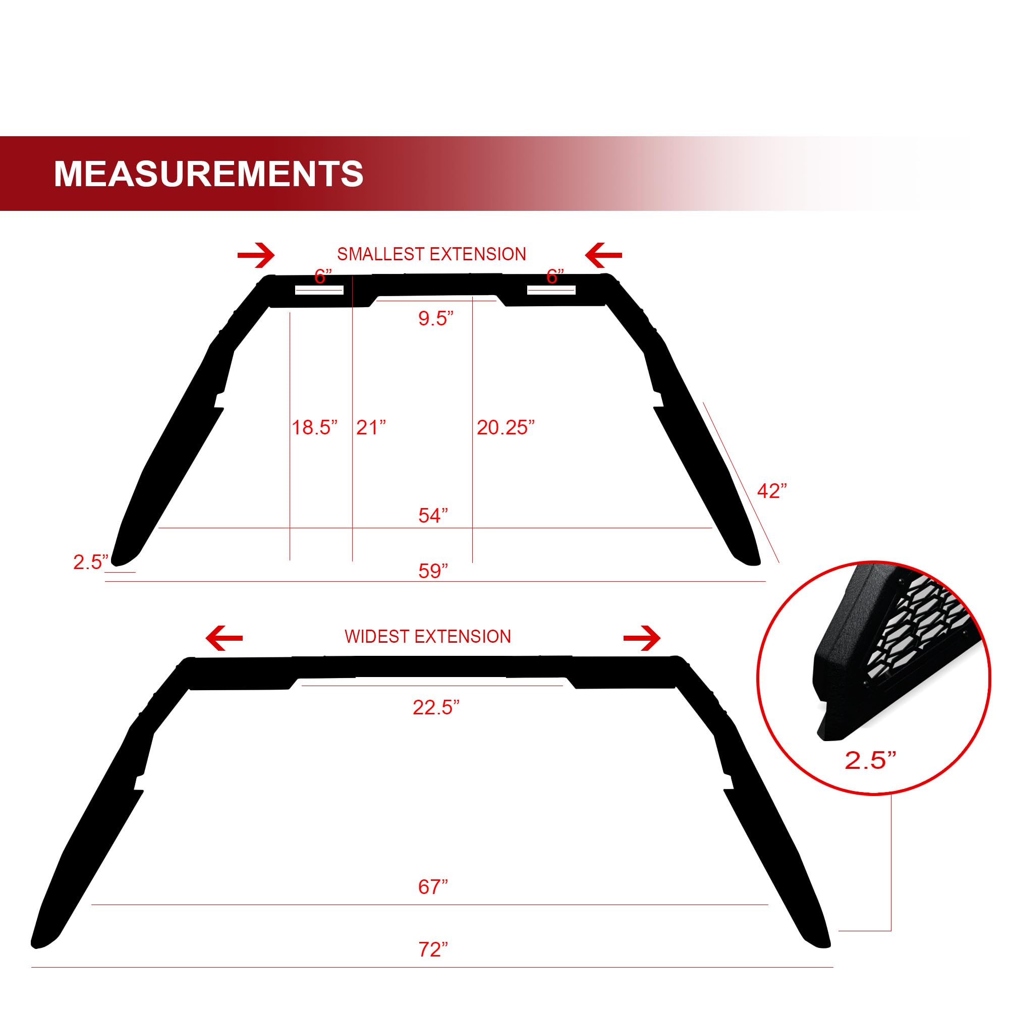 Armordillo CRS Chase Rack Roll Bar For 1/2 Ton Full Size Trucks|2x LED Light Lamps|04-24 F150 F-150|07-18 Silverado Sierra 1500|07-24 Tundra|04-24 Titan|19-24 Ram 1500|CR-S Mesh 8707814 Textured Black
