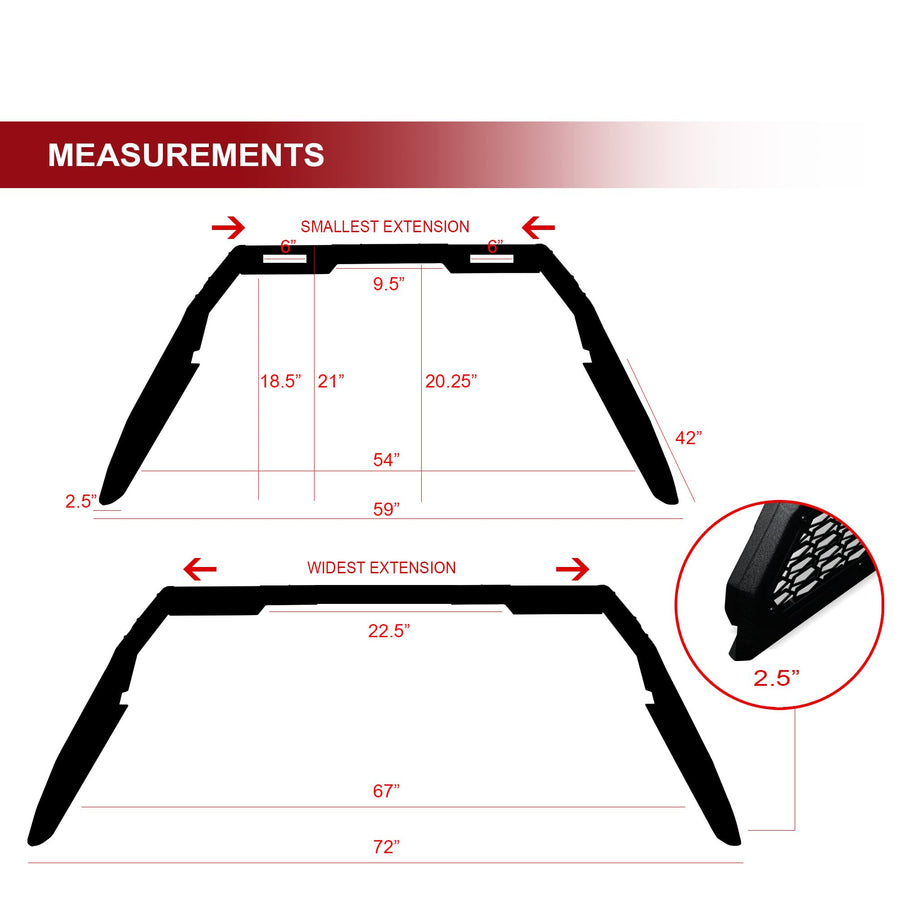 Armordillo CRS Chase Rack Roll Bar For 1/2 Ton Full Size Trucks|2x LED Light Lamps|04-24 F150 F-150|07-18 Silverado Sierra 1500|07-24 Tundra|04-24 Titan|19-24 Ram 1500|CR-S Mesh 8707814 Textured Black