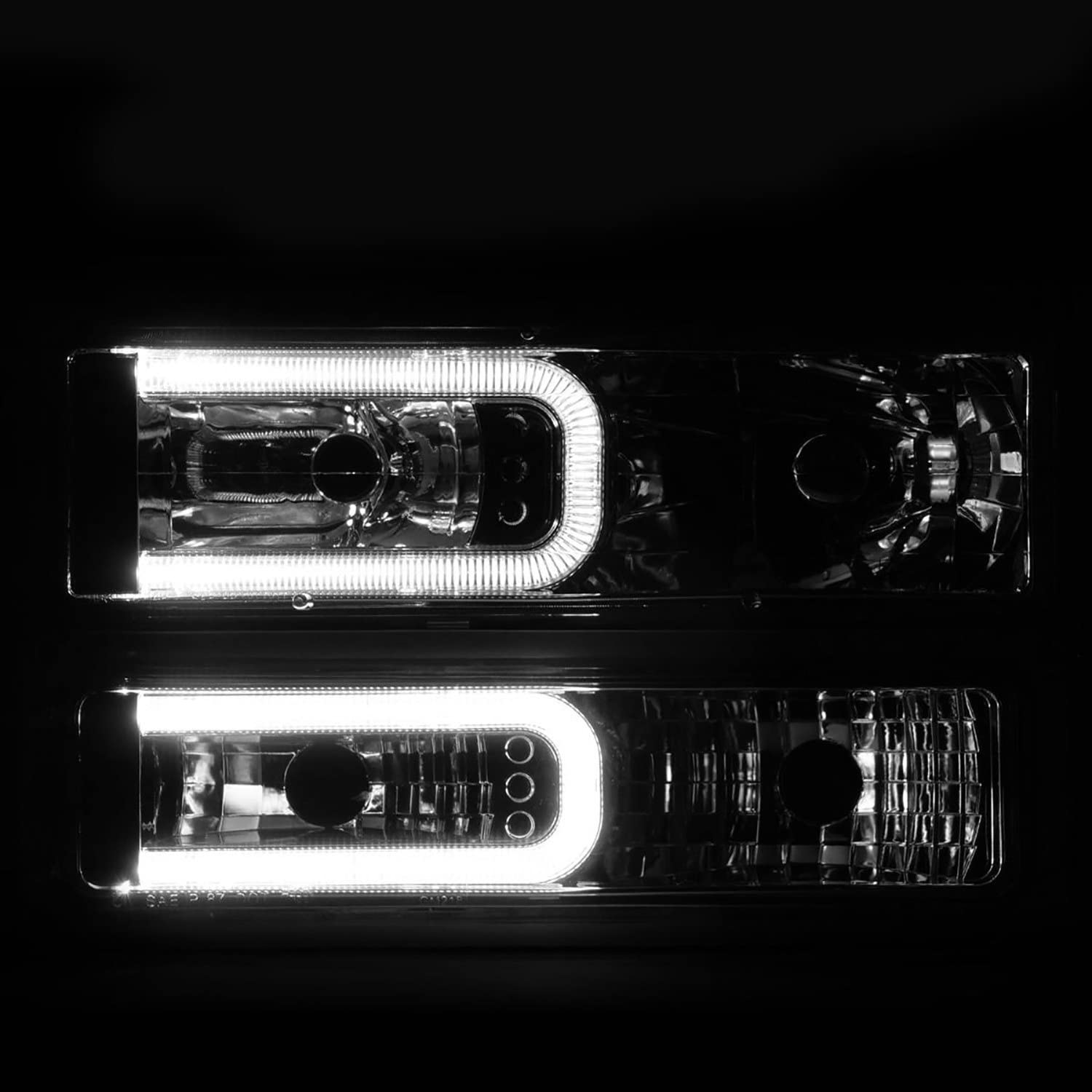 88-98 Chevrolet C1500 ANZO Crystal Headlights w/Light Bar Chrome Housing w/Signal Side Markers 8Pcs