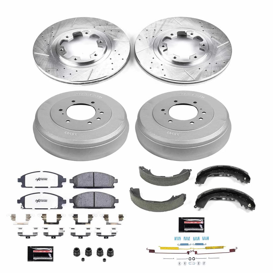 Power Stop Brake Kit Front and Rear For 1997 1998 1999 2000 2001 2002 2003 Infiniti QX4 - Truck & Tow Carbon Fiber Ceramic Pads, Drums, & Drilled and Slotted Rotors Replacement, K15115DK-36
